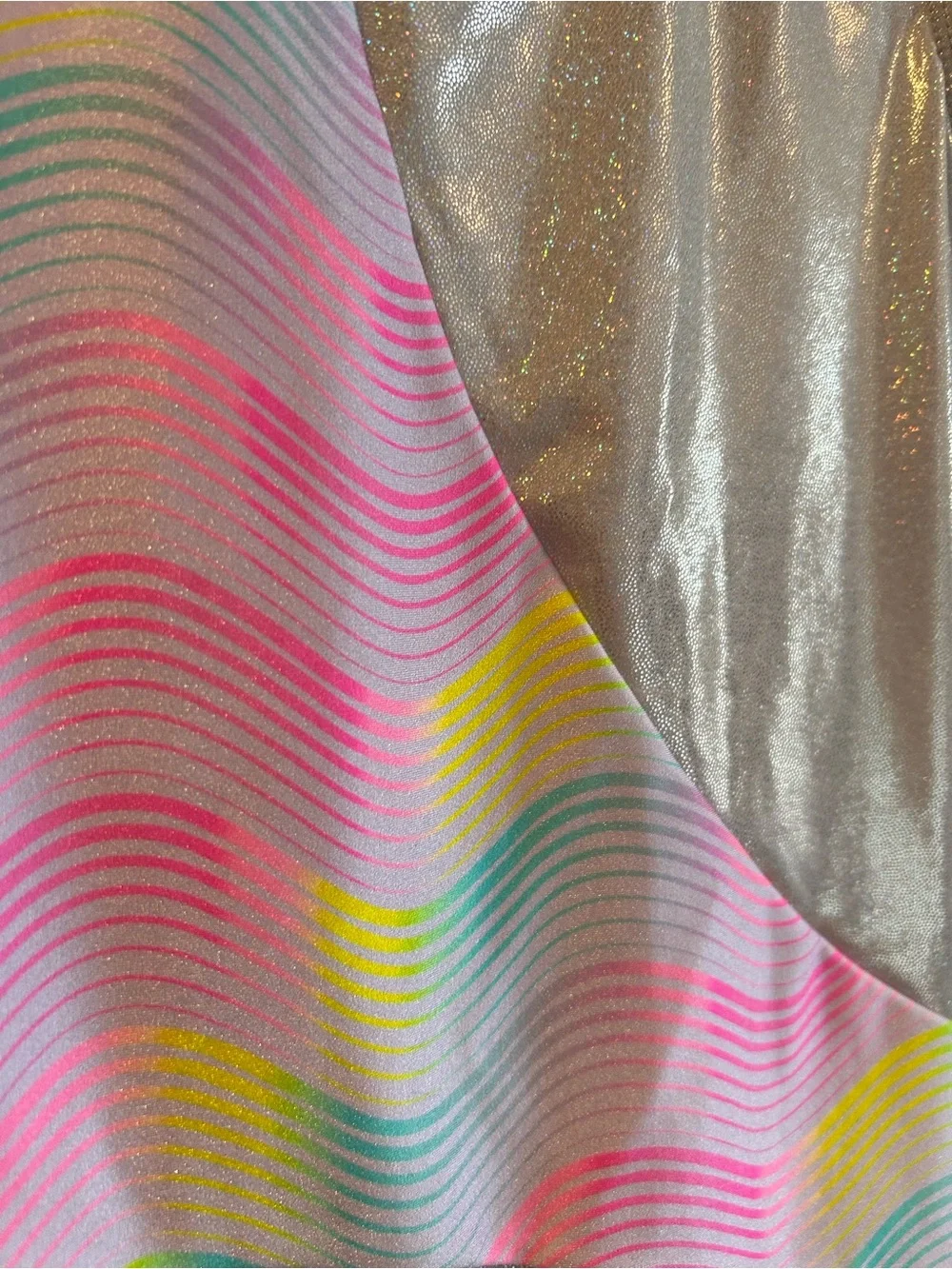 Capezio Wave Silver Sparkle Leotard with Pastel Rainbow Accents - Child’s Large